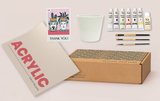 Social Pottery KIT Painting with Acrylics  + 1 Ceramic Piece + 3 Paint brushes + 6 Acrylic Paints
